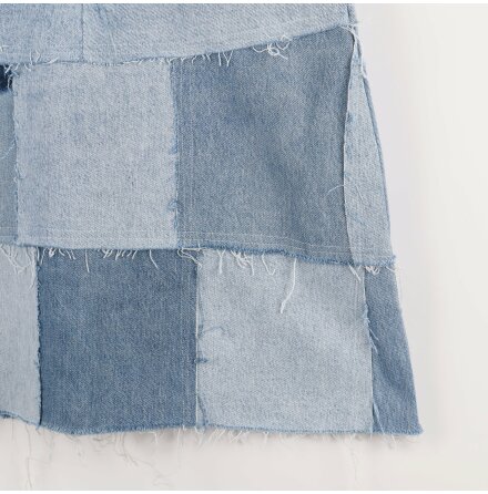 Remake Sthlm - Jeanskjol med patchar - R kant nertill - Bl Denim