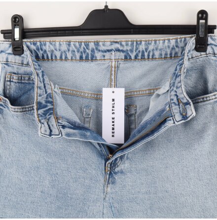 Remake Sthlm - Jeanskjol med patchar - R kant nertill - Bl Denim