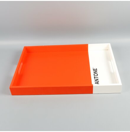 H&amp;M Home - Pantone - Rd och vit bricka i tr - 31x45cm