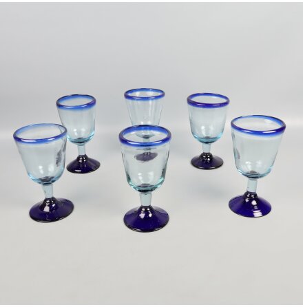 Mexico Vinglas med Bl Kant och Fot - 6st - Hjd: 16cm 