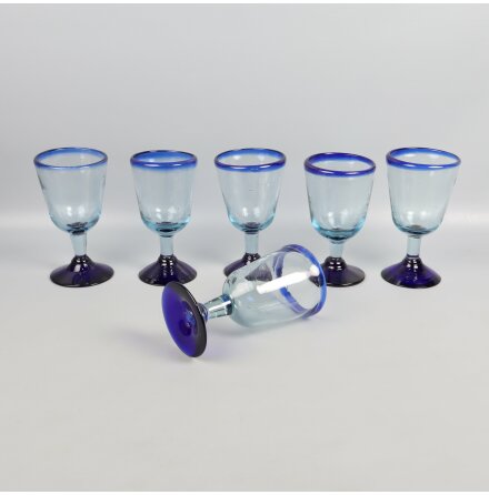 Mexico Vinglas med Bl Kant och Fot - 6st - Hjd: 16cm 