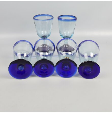 Mexico Vinglas med Bl Kant och Fot - 6st - Hjd: 16cm 