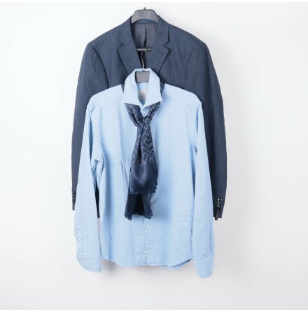 H&amp;M Mrkbl Linnekavaj Stl. 52 &amp; LA CHEMISE Bl Skjorta Stl. 40 &amp; Mrkbl/Vit Halsduk