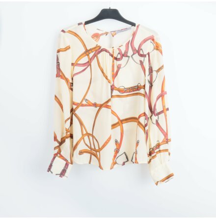 Marella - Grddvit och Brun Mnstrad Blus - Silk - Stl. 40 