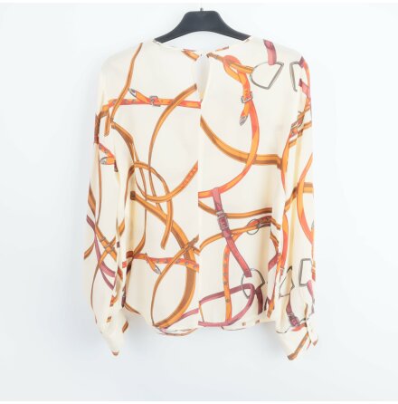 Marella - Grddvit och Brun Mnstrad Blus - Silk - Stl. 40 