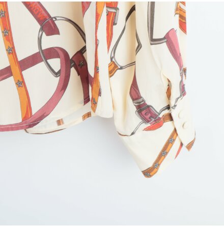Marella - Grddvit och Brun Mnstrad Blus - Silk - Stl. 40 