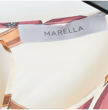 Marella - Gräddvit och Brun Mönstrad Blus - Silk - Stl. 40 
