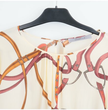 Marella - Gräddvit och Brun Mönstrad Blus - Silk - Stl. 40 