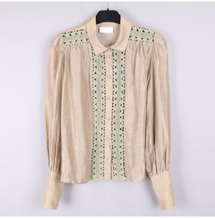 2NDDAY - Beige Blus med Broderi - Stl. 34