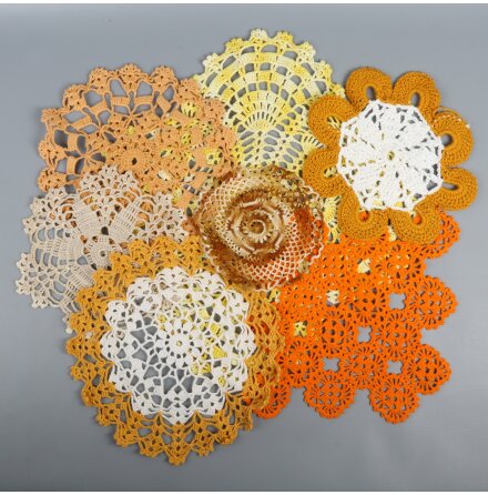 Virkad spetsmix - Gul/guld/orange/brun/beige - 918g