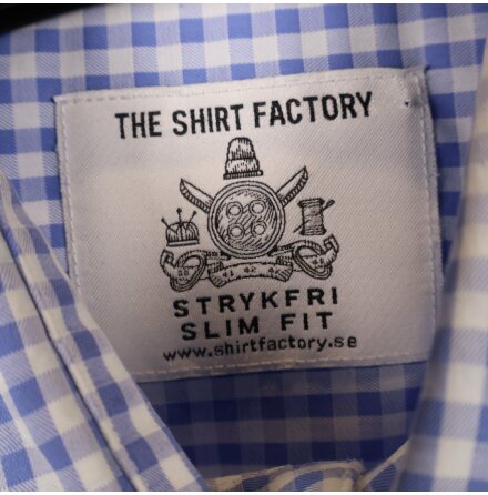 The Shirt Factory - Vit och Bl Rutig Skjorta - stl. 38