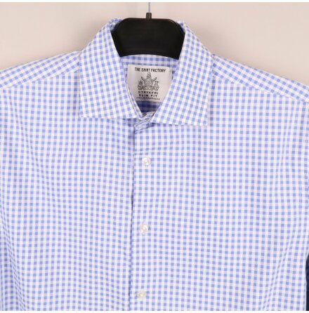 The Shirt Factory - Vit och Bl Rutig Skjorta - stl. 38