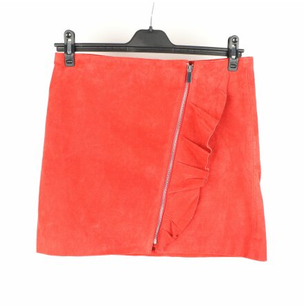 Mango Genuine Leather - Röd minikjol i läder med volang &amp; dragkjedja - stl. L