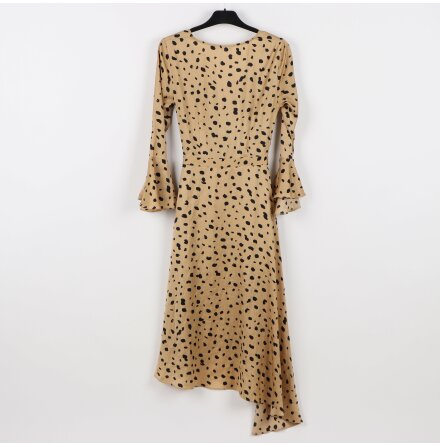 Adoore - Riviera Dress - Leopard - Klnning med knytmidja och ltt volang i mudd - stl. 34