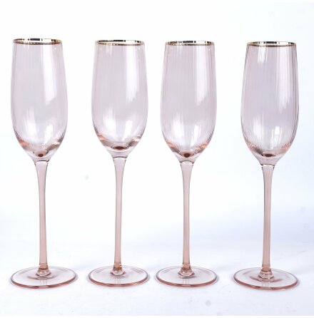 Modern House - 4st Champagneglas - Soft Pink - 22cl  
