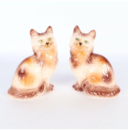 Guldkroken Hjo - 2st Katter i porslin - Hjd: 15cm