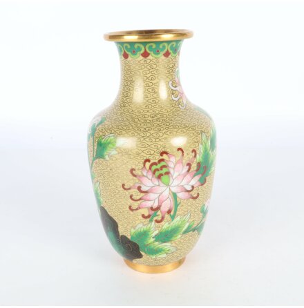 Keramikvas med blommotiv i asiatisk stil - H: 16cm 