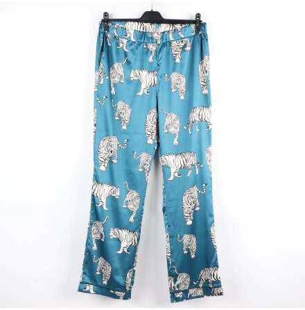 Chelsea Peers - Bl mnstrade pyjamasbyxor med tigrar i satin - stl. L