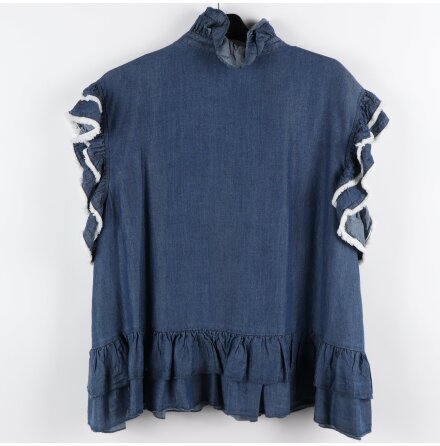 Gaspar - Jacqueline SS - Denim blus med volanger - stl. L