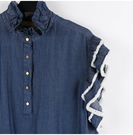 Gaspar - Jacqueline SS - Denim blus med volanger - stl. L