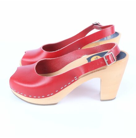 Swedish Hasbeens - Rda peep-toe trskor med klack - stl.38