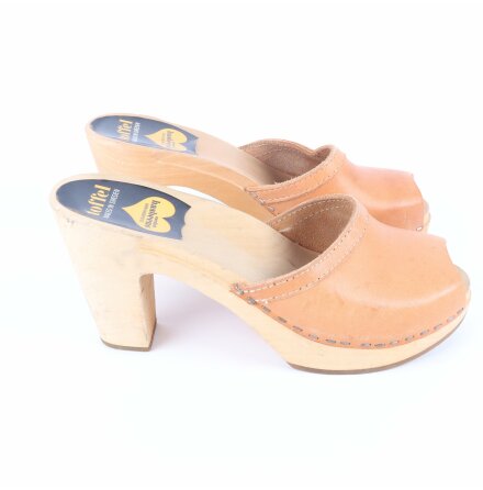 Swedish Hasbeens - Ljusbruna peep-toe trskor med klack - stl.38