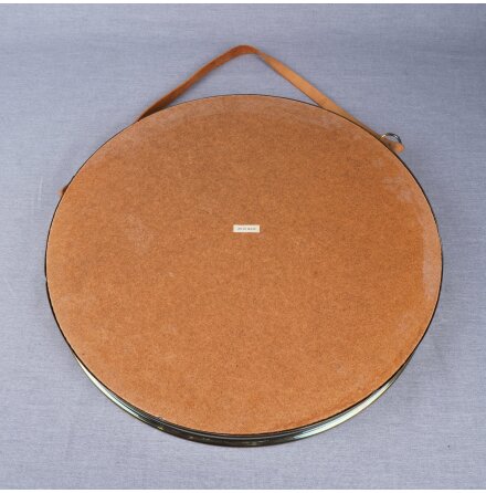 Bror Moje - Spegel med mssing karm och lder hngare - Diameter: 38cm