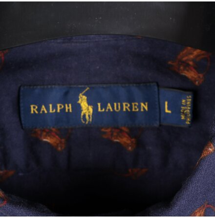 Ralph Lauren - Mrkbl skjorta med hsthuvuden p - stl.L