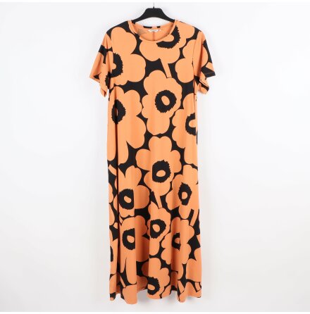 Marimekko - Orange/brun och svart blommig klnning - stl.XL