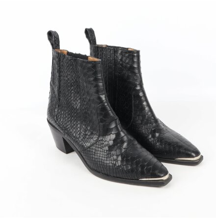 Flattered - Svarta ormskinnsmnstrade boots - stl.39