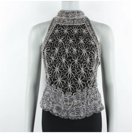 Papell Boutique - Halter topp i 100% siden med silverprlor - stl.S